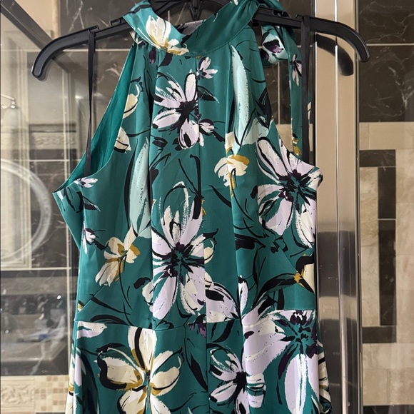 Maggy London Teal Green Floral Midi Halter Dress